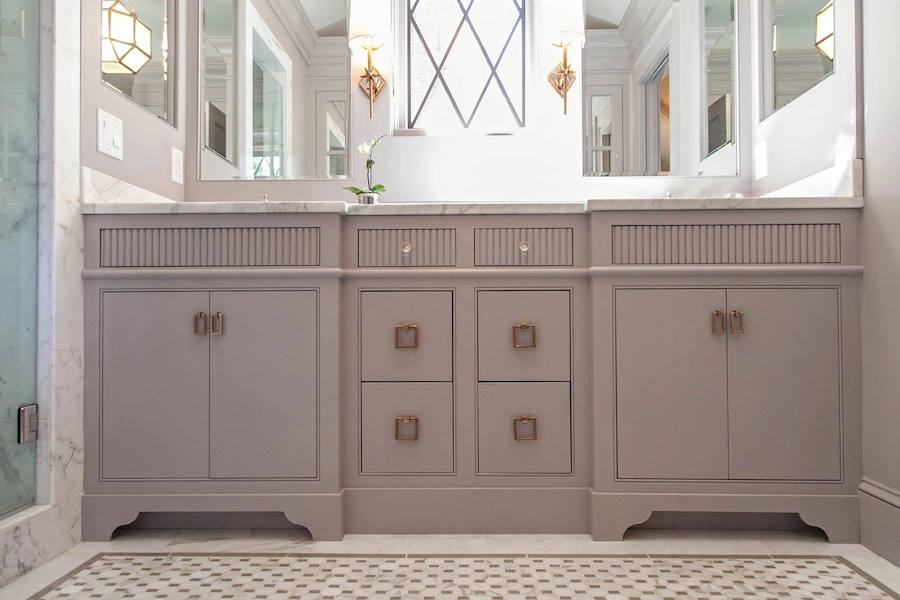 brookhaven tudor master bath cabinetry and tile floor detail