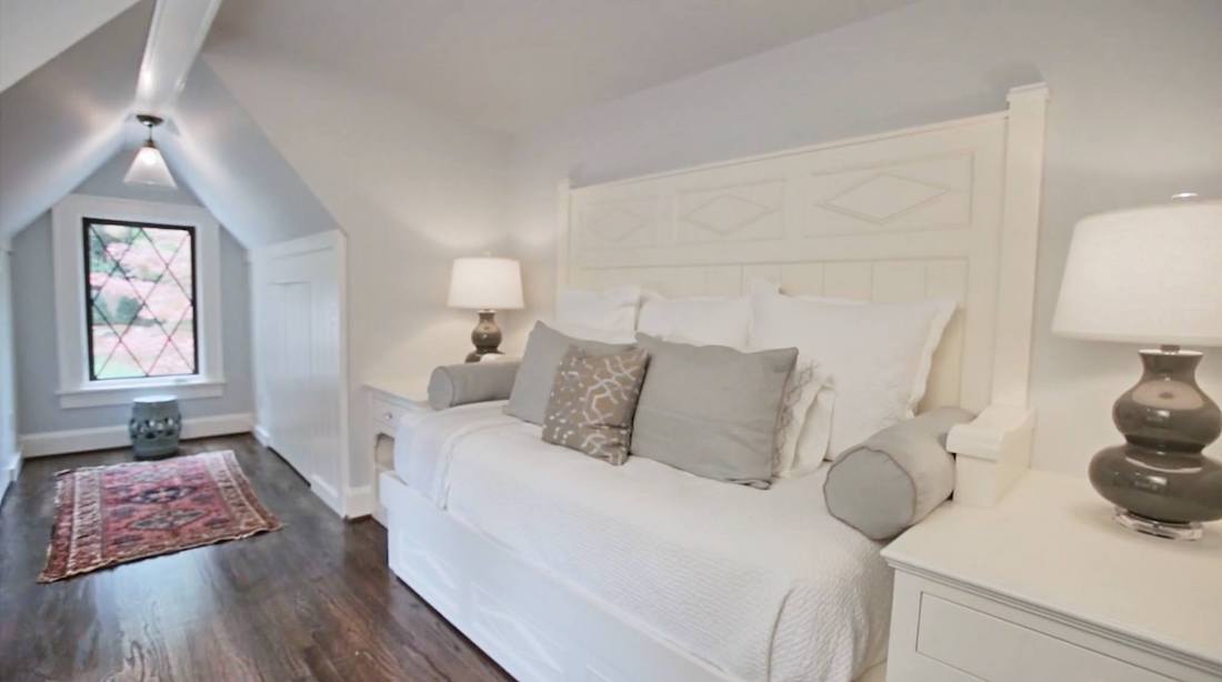 brookhaven tudor built-in daybed and side tables in newly added guest bedroom