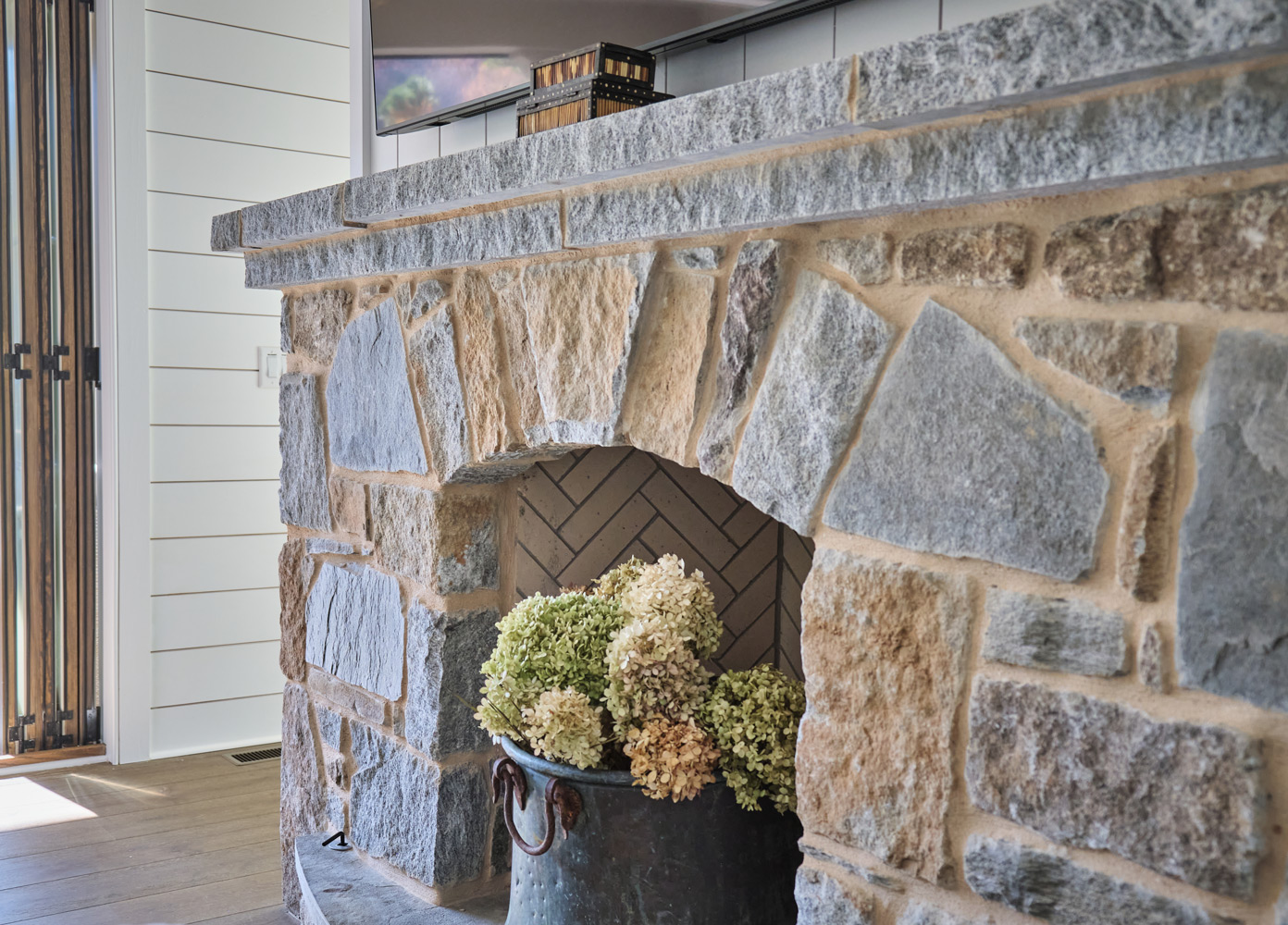fireplace stone detail in the living room