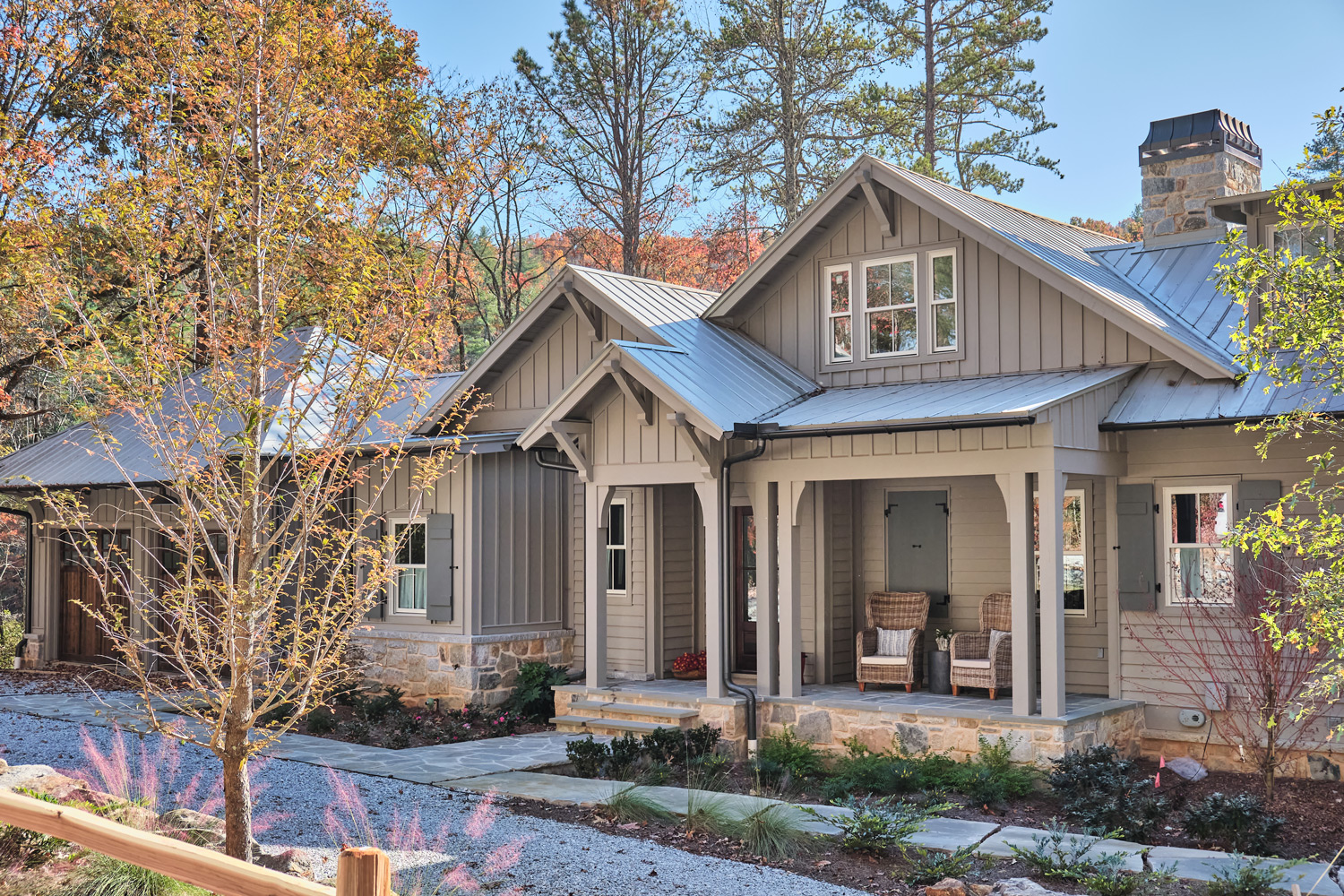a wide view of the exterior of the front of the house